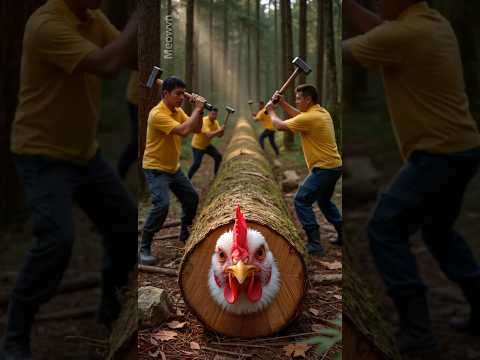 rescue mother hen and chicks from giant log #animals #funny #shorts