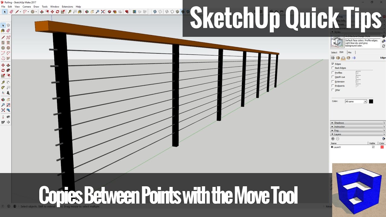 Create Equally Spaced Copies with Move Tool in SketchUp