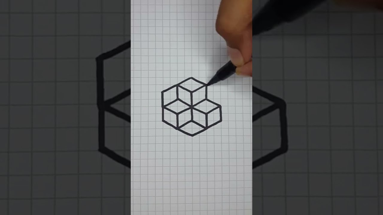 Simple 3D Optical Illusion on Graph Paper 🎨