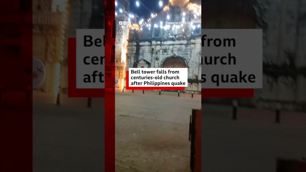 Bell tower falls from centuries-old church after Philippines quake. #Philippines #Quake #BBCNews