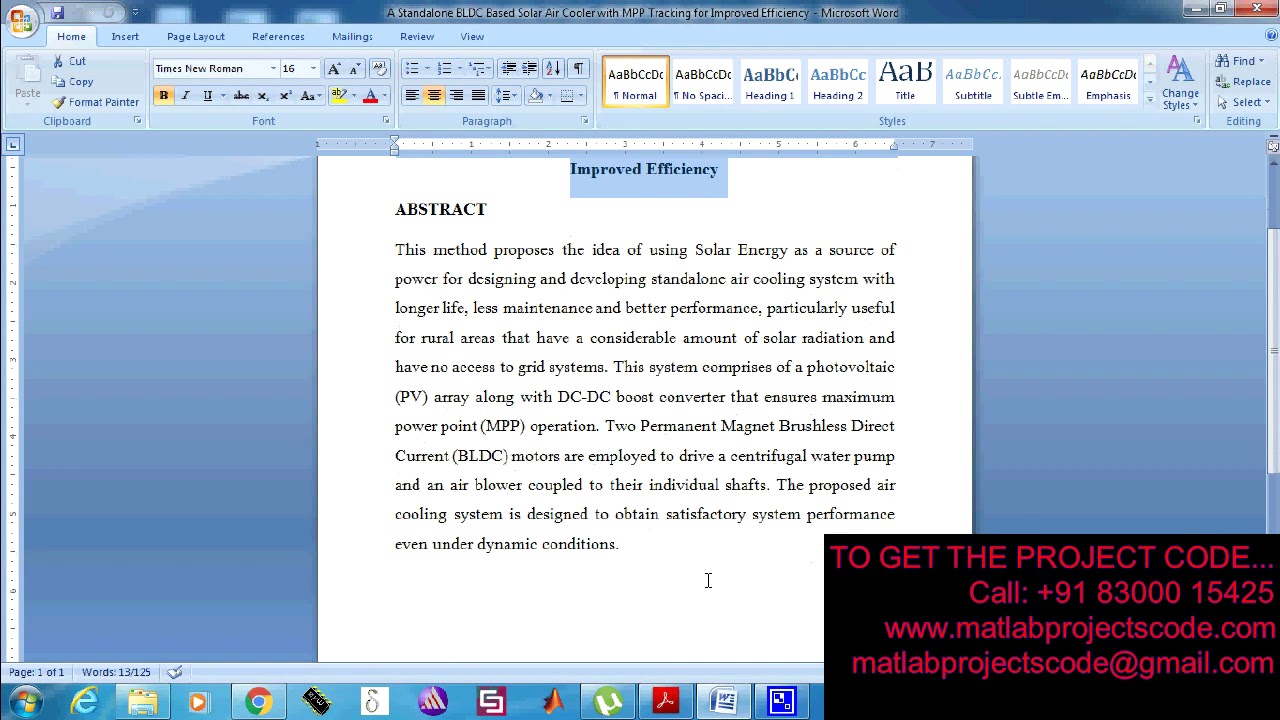 Standalone BLDC Solar Air Cooler with MPP Tracking for Enhanced Efficiency (2019-20)