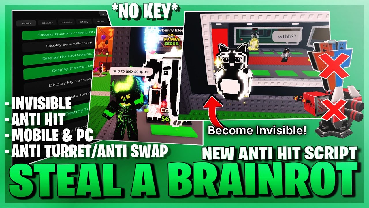 Steal A Brainrot Script *NO KEY* - Instant Steal, Anti Turret, Auto Buy, Brainrot Spawner & More! πΈ