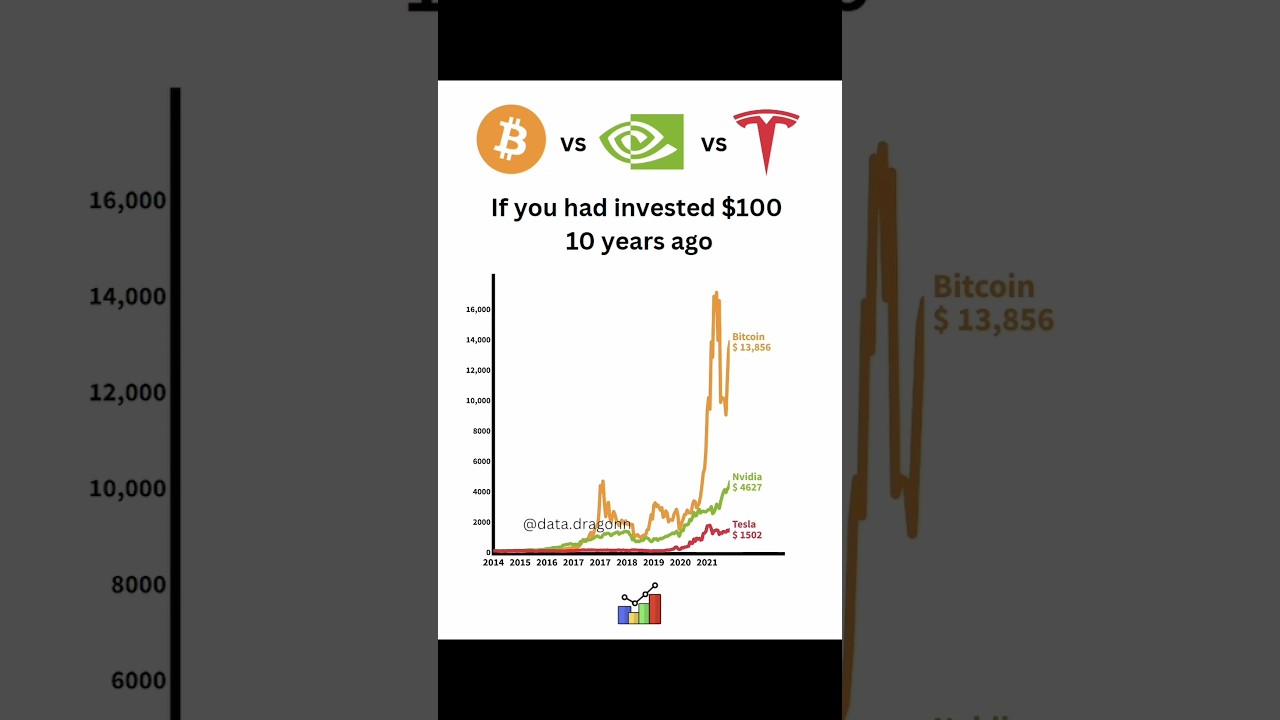$100 Investment 10 Years Ago: Bitcoin, Nvidia & Tesla 🚀