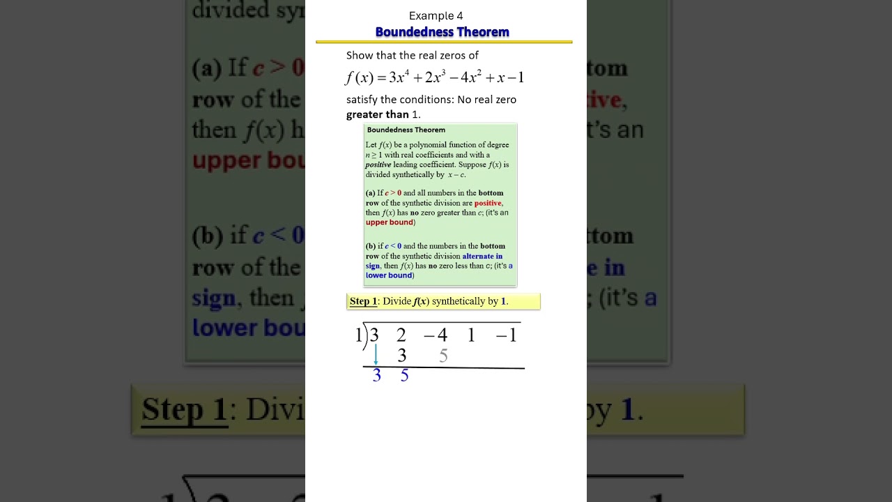 Boundedness Theorem Explained: Finding Upper & Lower Bounds of Polynomial Zeros with Example 4