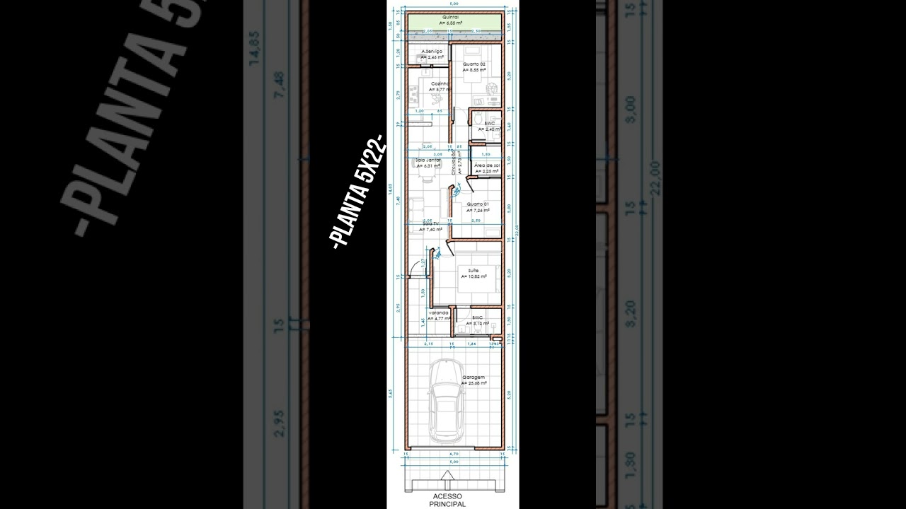 PLANTA DE CASA 5x22 | HOUSE PLAN | PLANO DE CASA