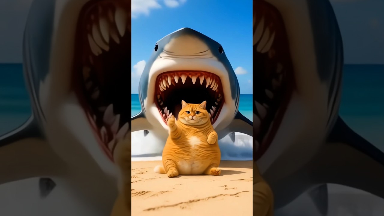 Funny Orange Cat Fights Shark 🦈