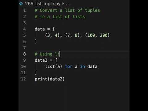 Converting a list of tuples to the list of list can be done using list comprehension. For each item
