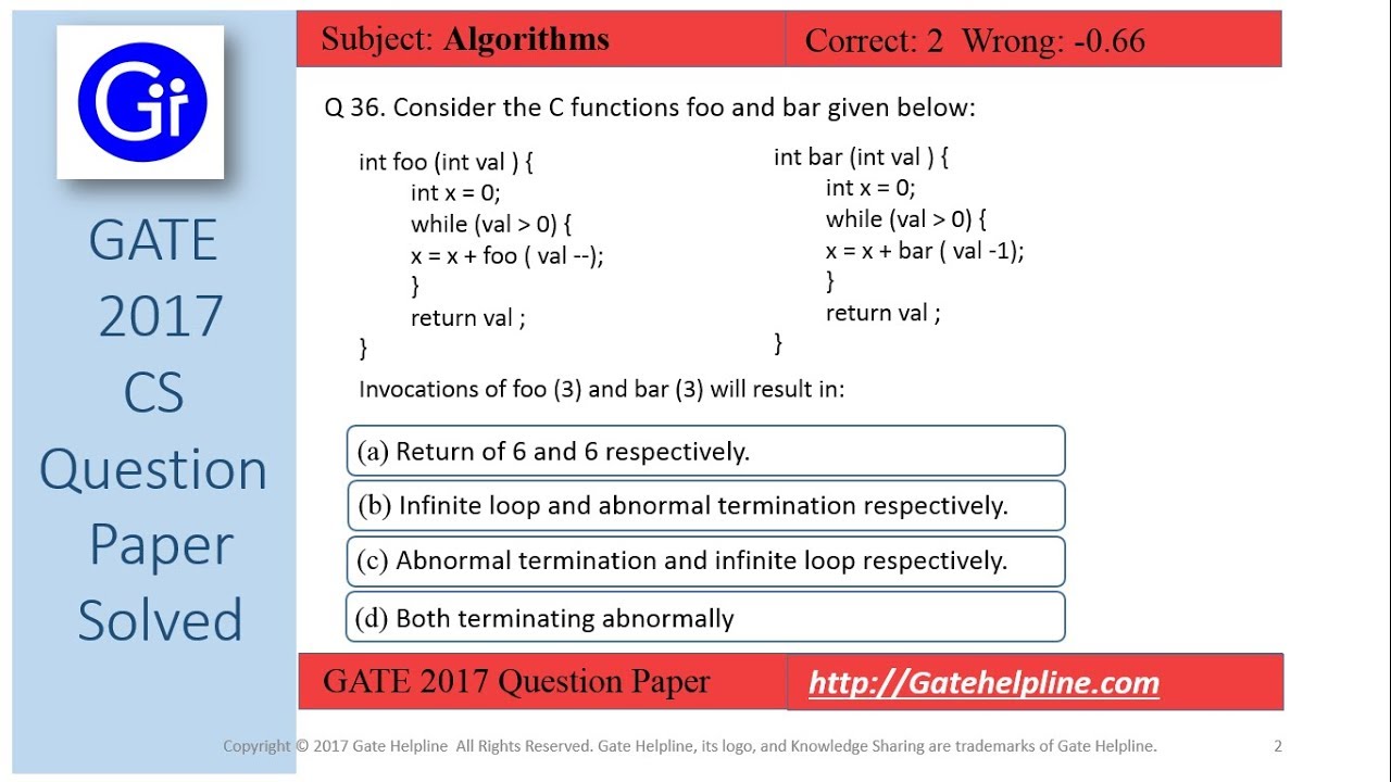 GATE 2017 CS Q36: Effects of foo(3) and bar(3)