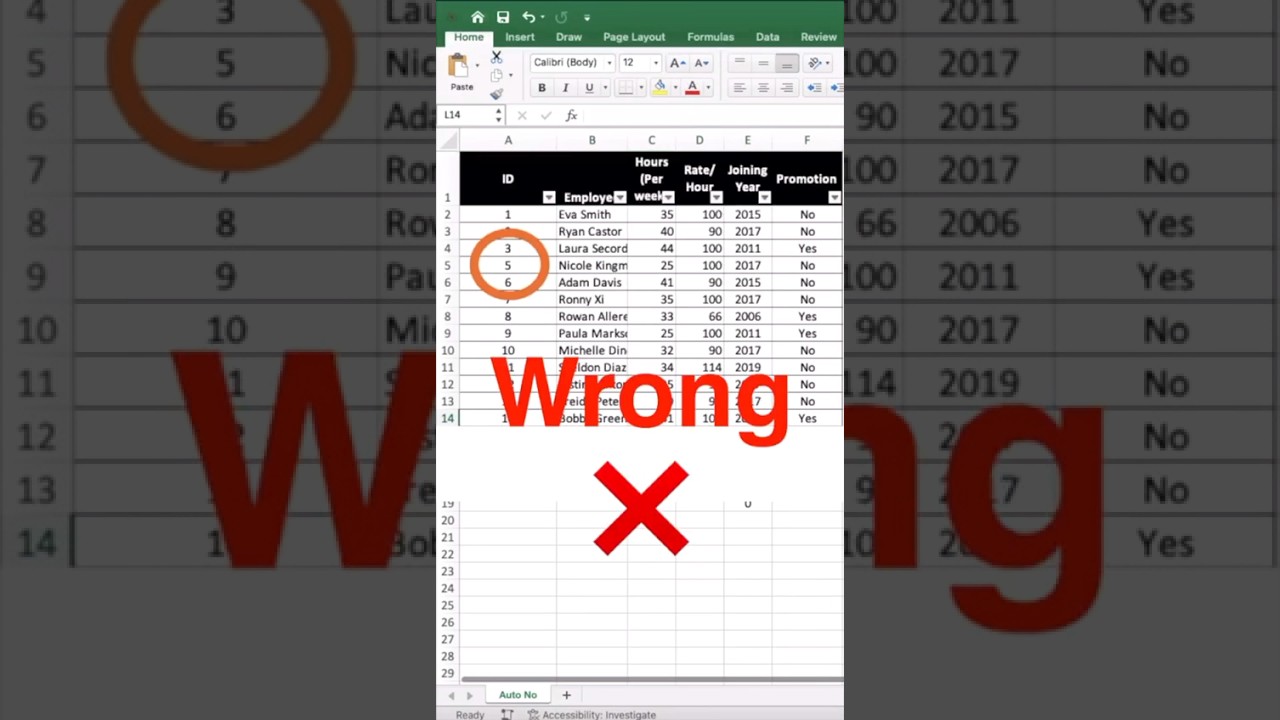 Keep Auto Number with deleted rows | Dynamic Serial Numbers deleted rows | #shorts #short #excel