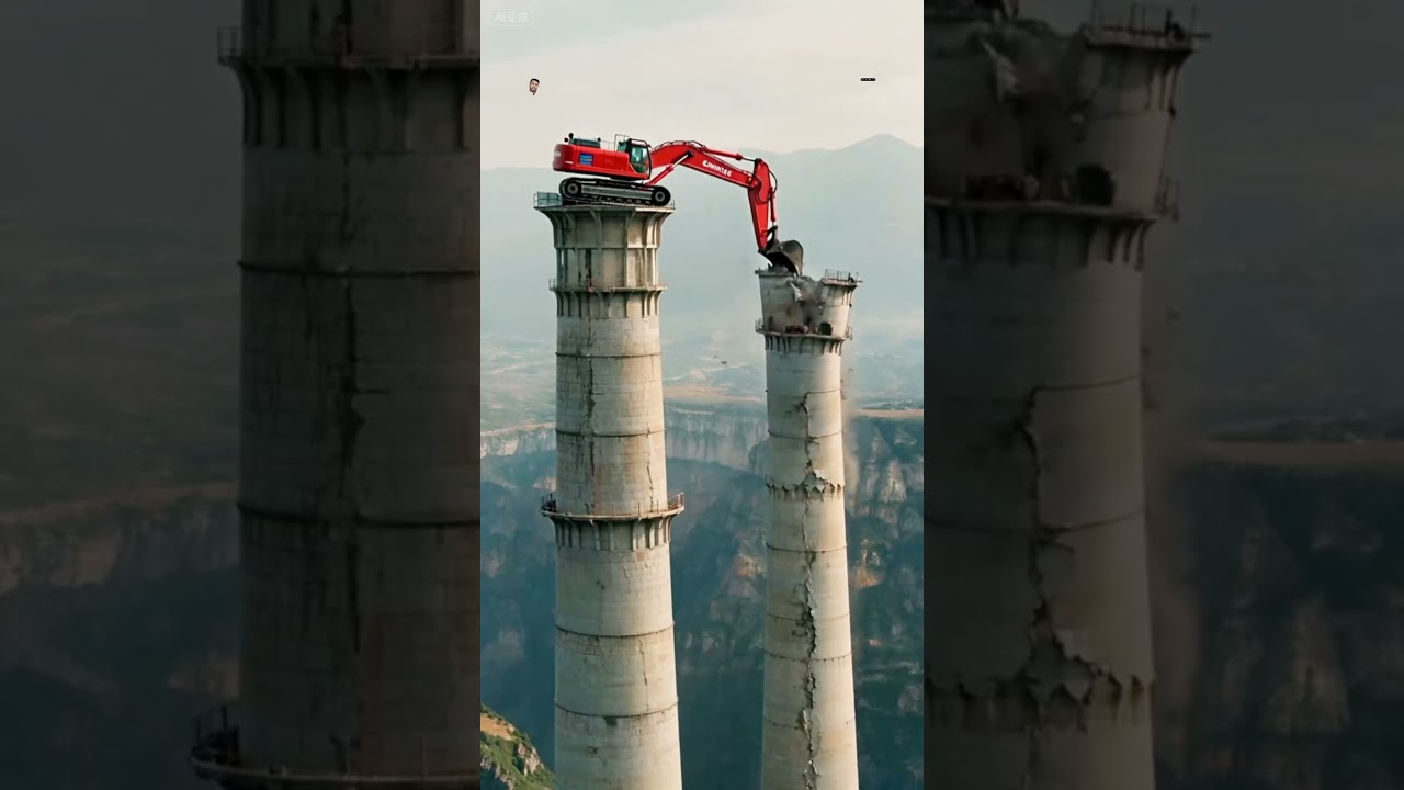 Excavator Destroys Old Brick Kiln β Heavy Machine at Work"