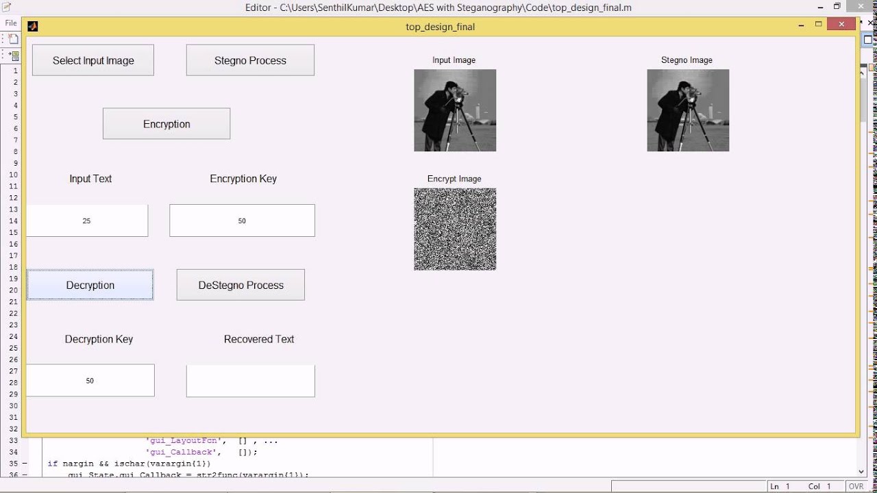 Design of AES with Steganography in MATLAB