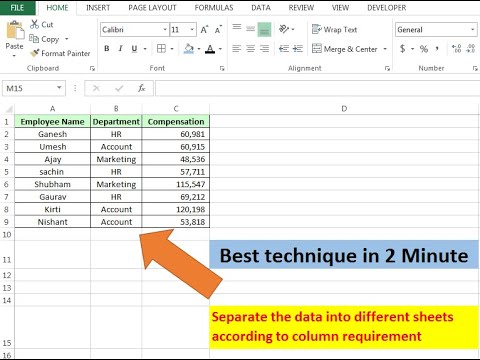 Split the data into multiple sheets