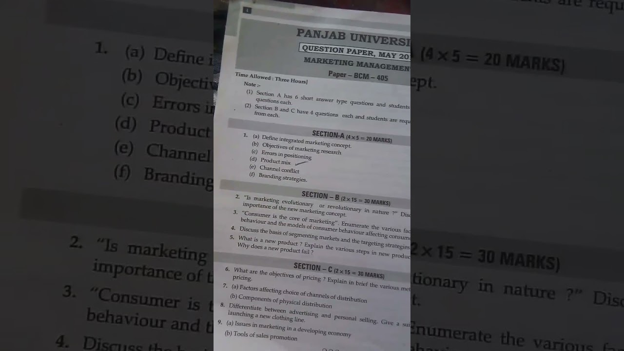 Marketing Management Previous Year Question Paper - B.Com 4th Semester