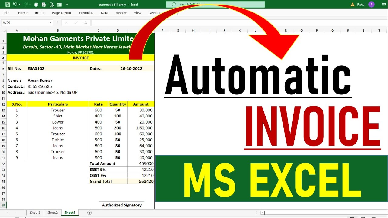 Auto Invoice in Excel: Free Template & Guide