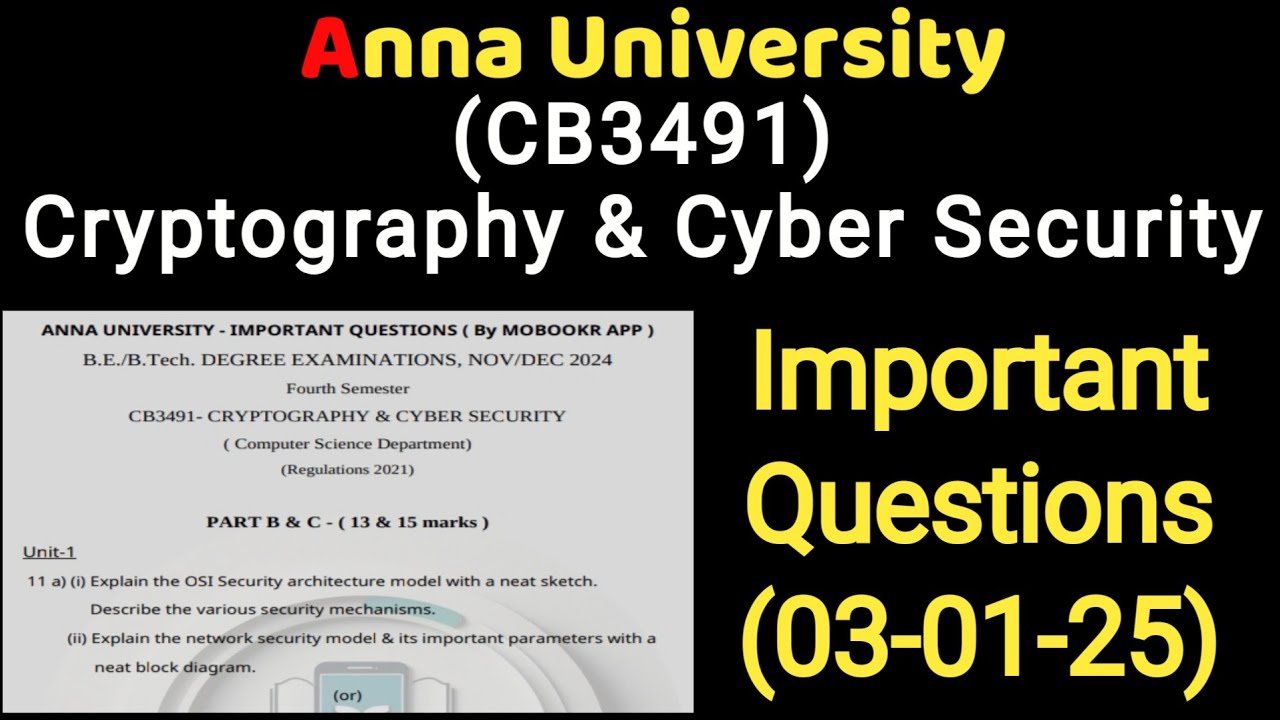 cb3491- CB3491 Cryptography & Cyber Security: Essential Questions & Study Tips for Easy Passing ๐