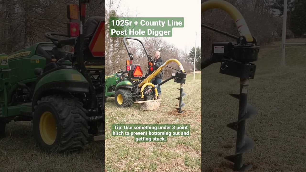 Post Hole Digging with John Deere 1025r. #shorts  #1025r  #postholedigger