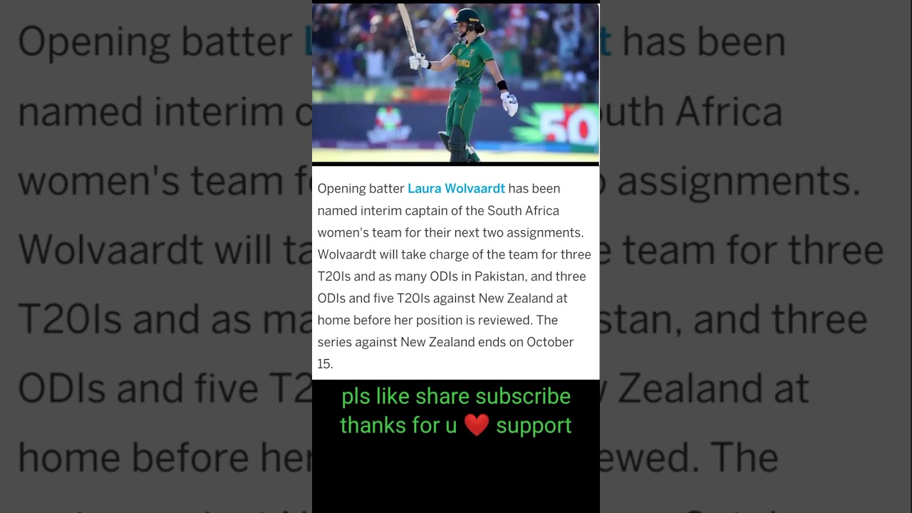 Laura Wolvaardt Named South Africa Women's Cricket Captain for Upcoming Series 🏏