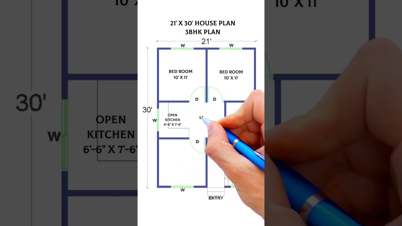 21x30 house plan| 3bhk plan| 610sqft #housedesign #homedesign #home #shorts