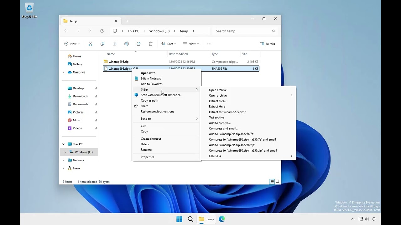 Using .sha256 Checksum Files to Verify ZIP Integrity with 7-Zip