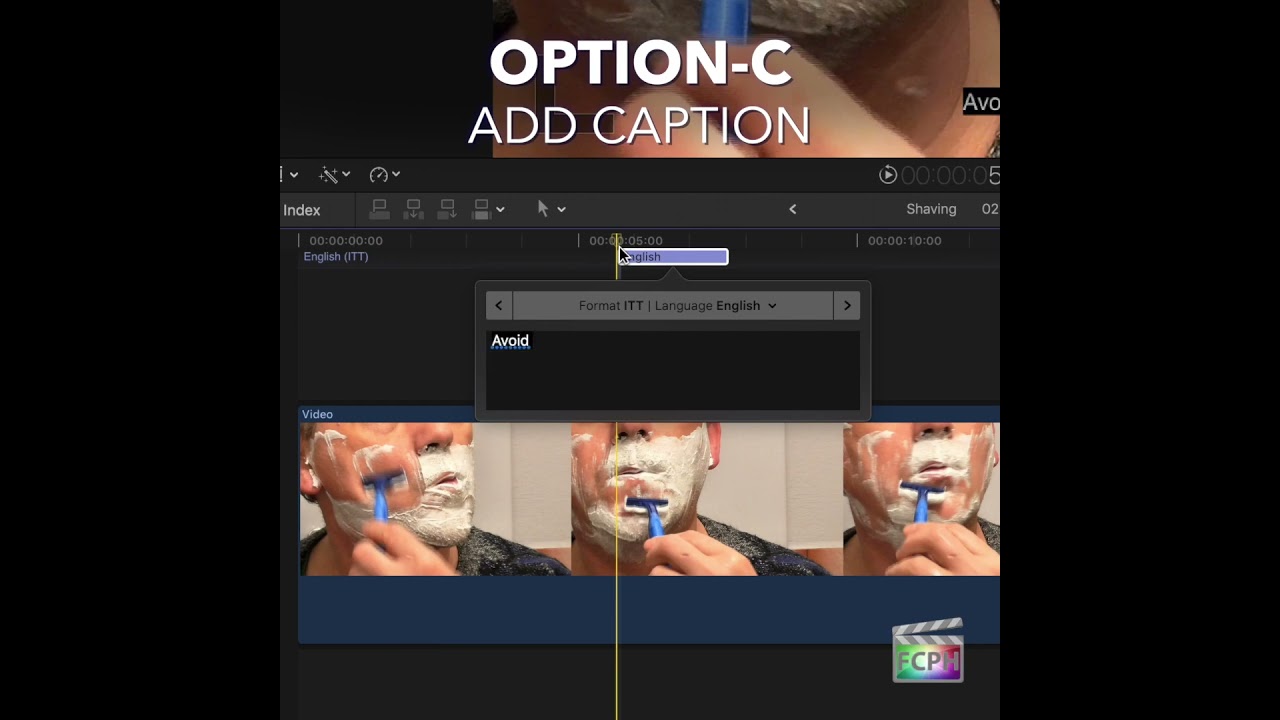 Final Cut Pro Shortcut: Add Caption (Option-C)