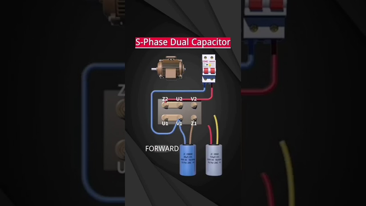 Single-Phase Dual-Capacitor Motor Wiring for Forward & Reverse
