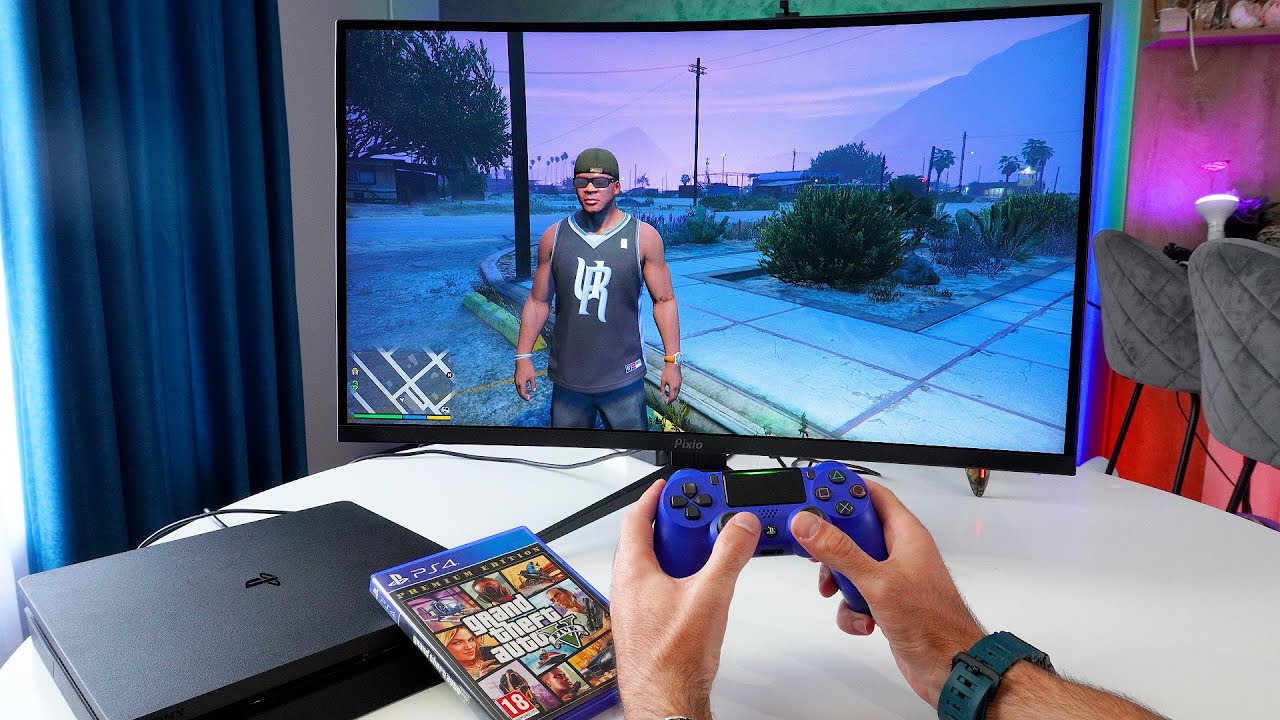 PS4 Slim on 27" Curved Monitor | GTA 5 Gameplay Test 🎮