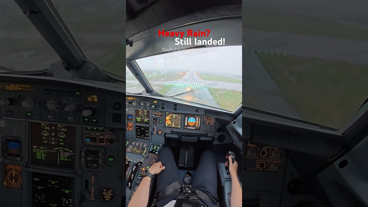 Incredible Airbus Landing Despite Heavy Rain 🌧️