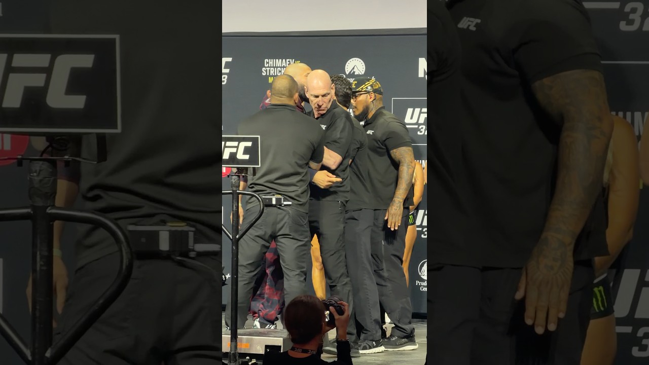 😤😬 KHAMZAT CHIMAEV AND SEAN STRICKLAND HELD BACK DURING FINAL FACE OFF (UFC 328)