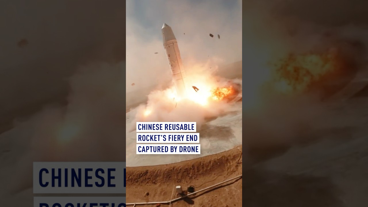 Dramatic Drone Footage of Chinese Reusable Rocket's Fiery Crash🔥