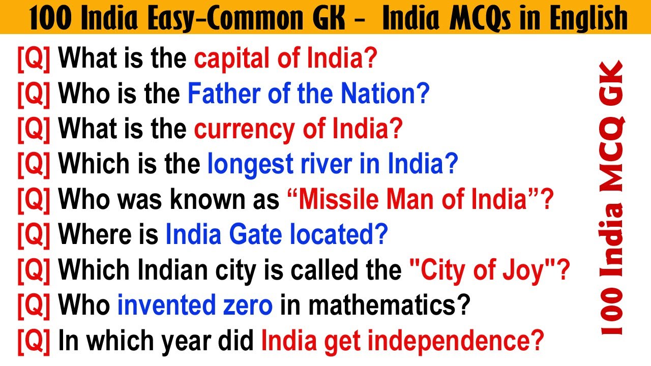100 Easy India GK Questions & Answers 🇮🇳