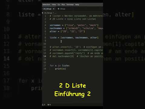 Python Kurs 16 - 2D Liste Einführung 2 #mibalinuxtech #mibamathematik
