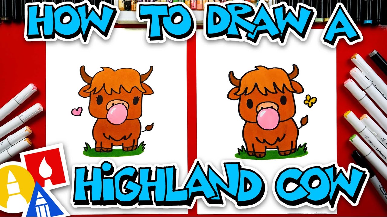 How to Draw a Highland Cow Blowing Bubble Gum 🐄
