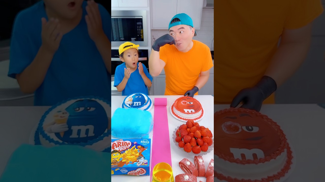 Epic M&M's Blue vs. Red Cake Ice Cream Challenge! 🍨