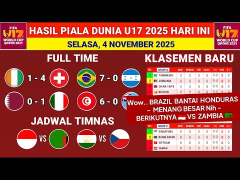 Hasil Piala Dunia U17 2025 - Brazil vs Honduras - Klasemen Piala Dunia u17 Terbaru hari ini