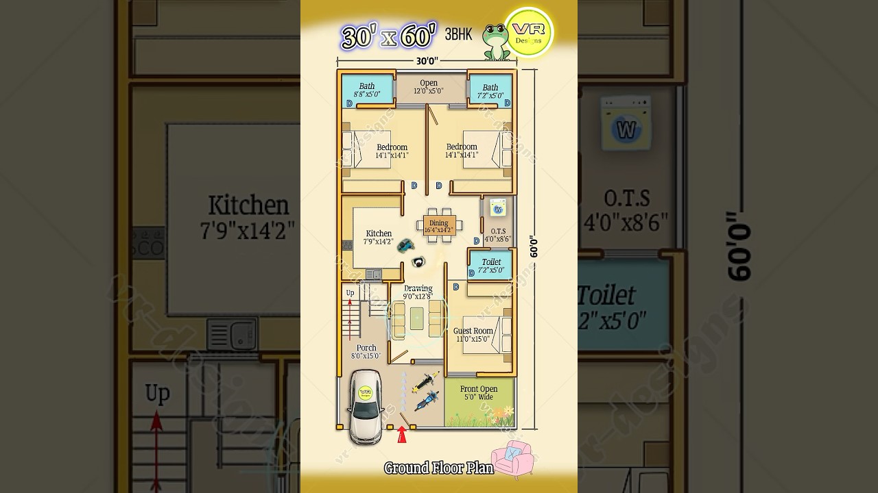 30×60 3BHK House Plan with Car Parking 🚗