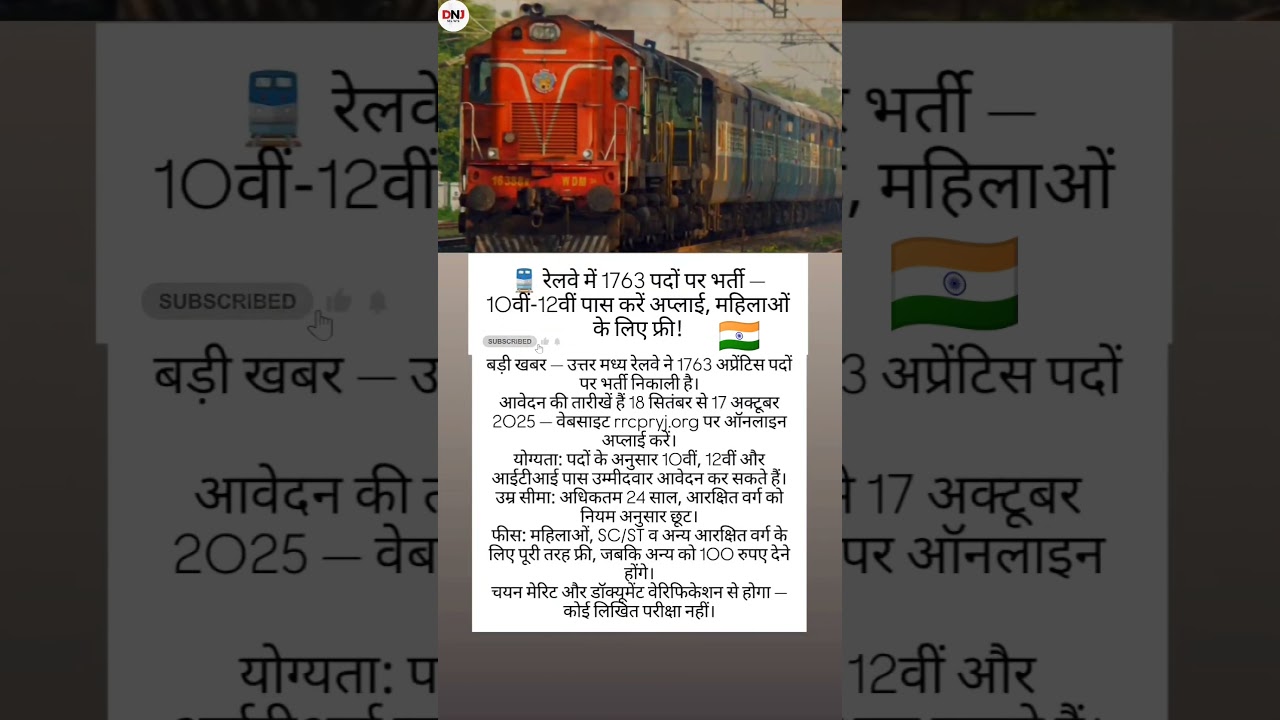 Railway Apprentice Recruitment 2025: 1763 Posts 📝