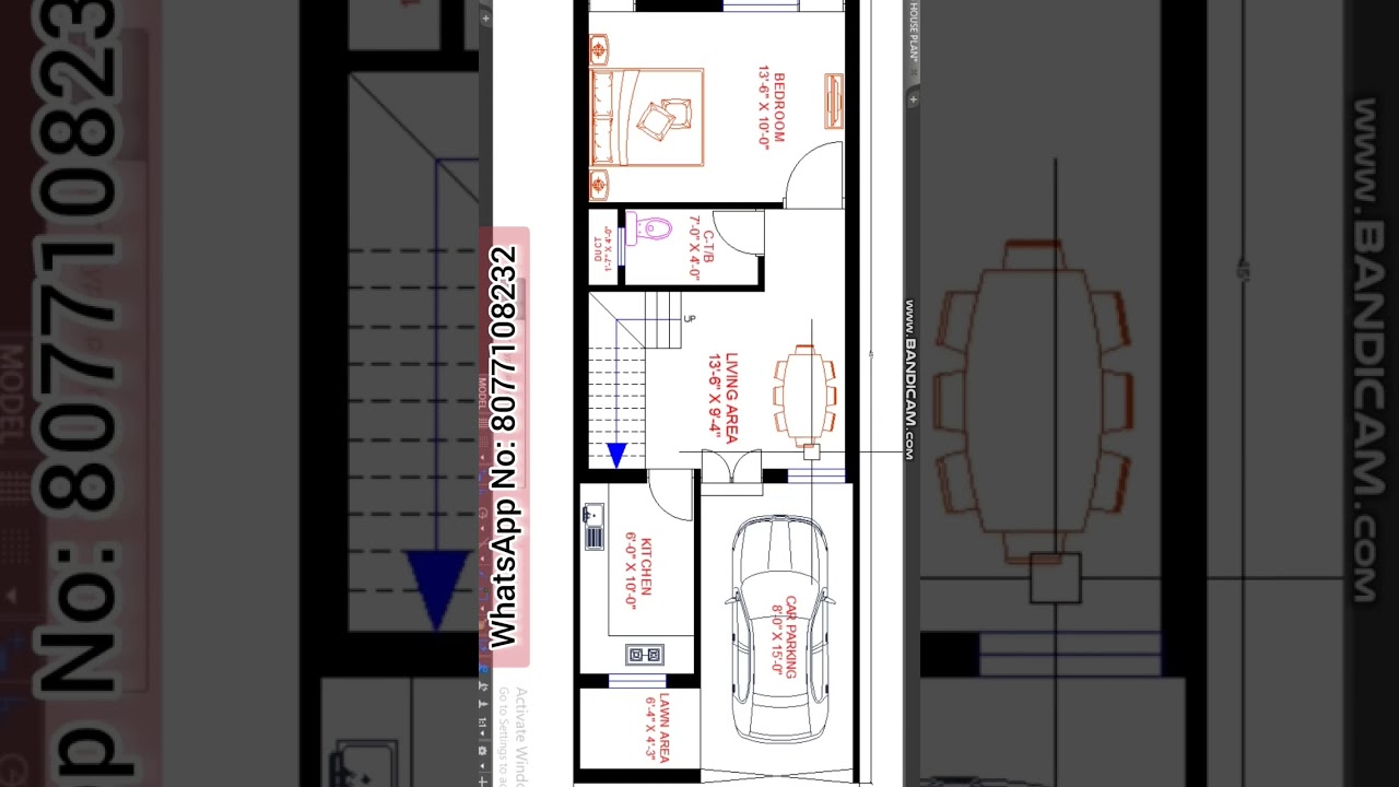 15 X 45 house plan with car parking