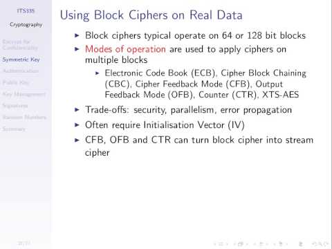 Symmetric Key Encryption and Authentiction (ITS335, Lecture 4, 2013)