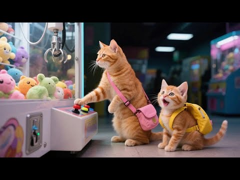 Mama Cat Takes Ginger to the Mall to Watch a Movie and Play Claw Machines 🎮🎥🍿