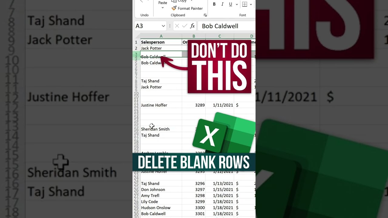 Excel Shortcut to Delete Empty Rows #shorts