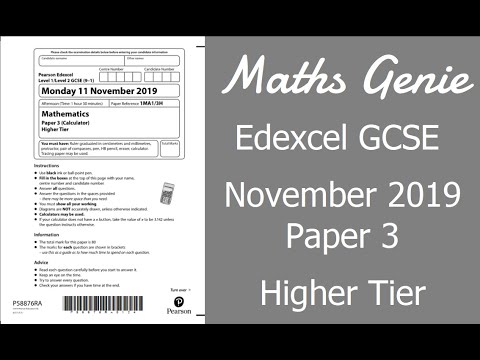 Edexcel GCSE Maths November 2019 3H Exam Paper Walkthrough