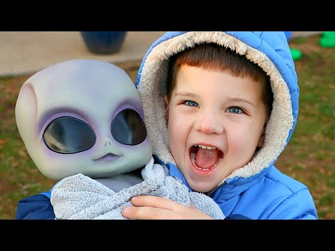 Caleb Pretend Play with UFO Baby Alien from Outer Space