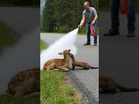A Kind Man Saves Baby Deer from Persistent Weasel #animals