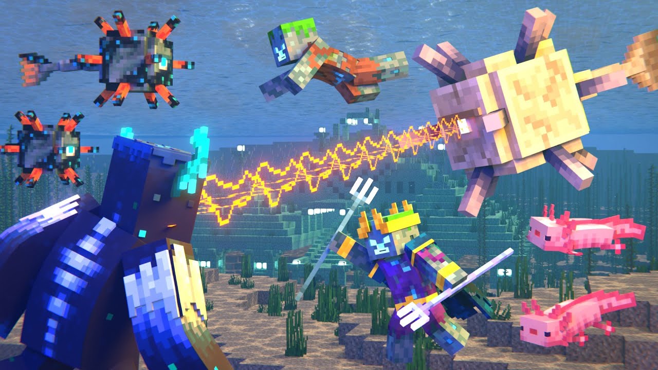 Epic Minecraft Showdown: Warden Battles Elder Guardian & Ocean Creatures! 🌊