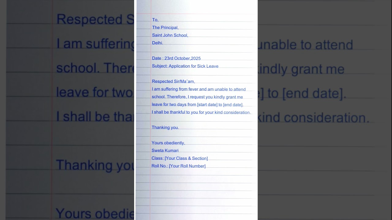 Best Sick Leave Application for Students | School Application Format