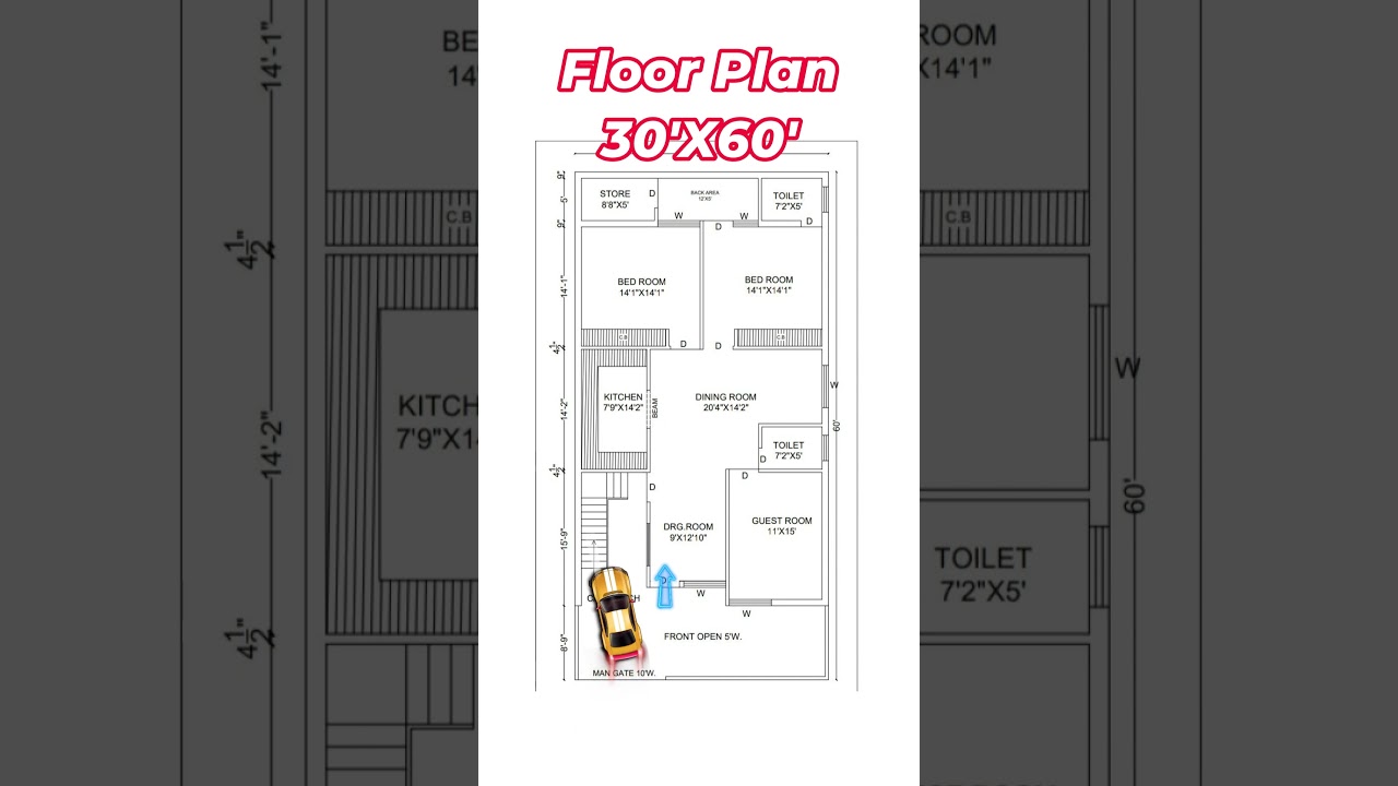 30x60 House & 2BHK Floor Plan 🏡