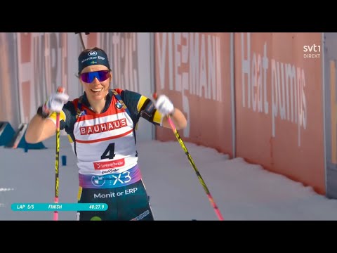 Elvira Öberg vinner VM Guld i masstarten. Skidskytte VM. 2025