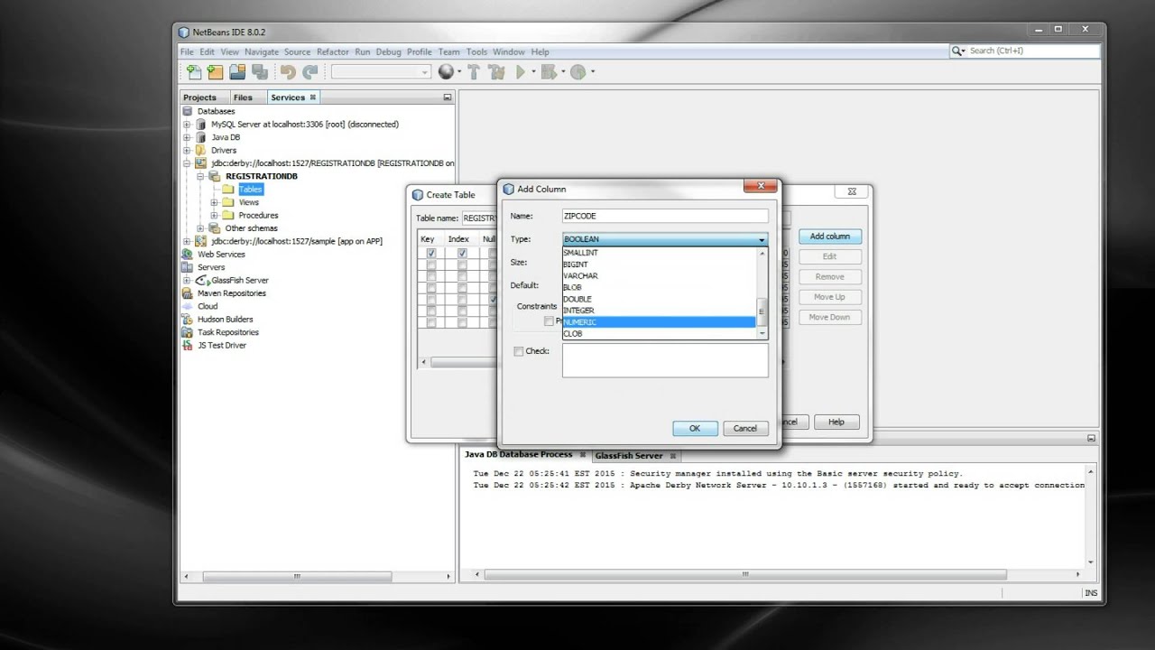 J2EE Registration Project (02) – Database Creation in Enterprise Tier