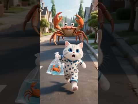 Cat takes baby crab😹 #funny #cat #cartoon #cute #cutecat #comedy