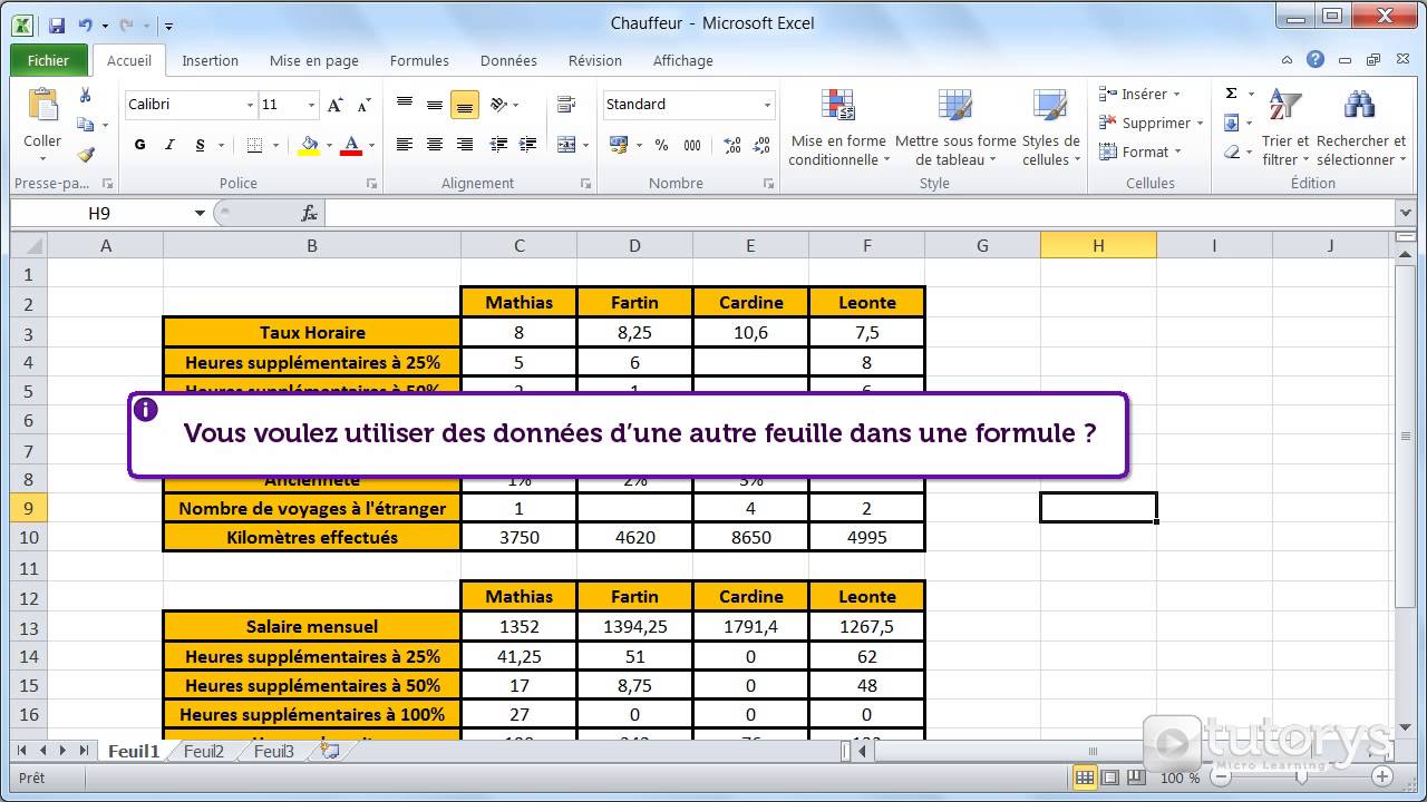 Utiliser des données sur plusieurs feuilles Excel 2010